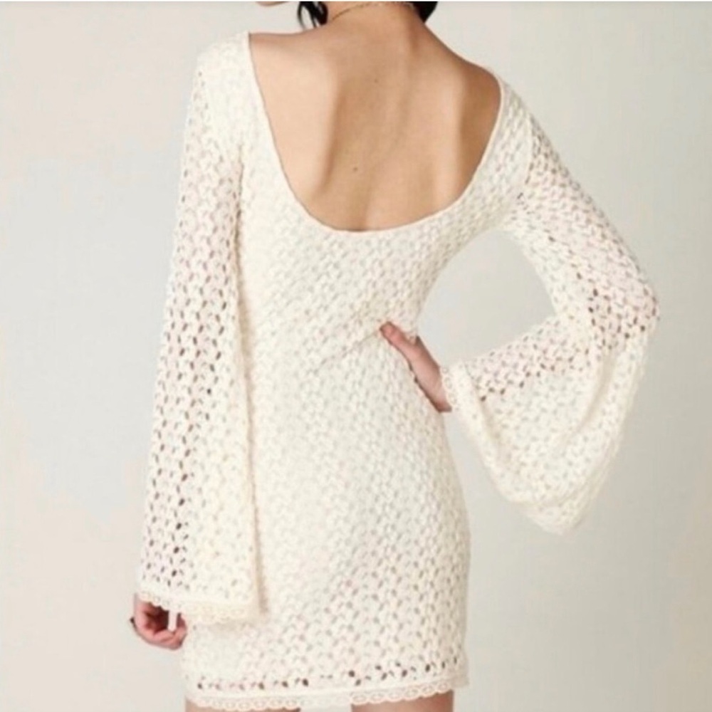 Free People Ivory Lace Crochet Gypsy Mini Dress XS New With Tags - Picture 2 of 10